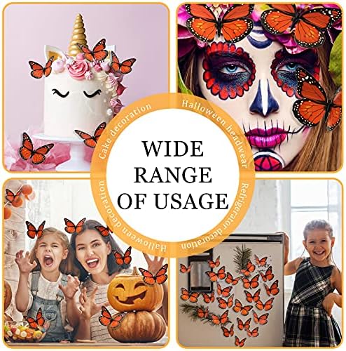 Monarch Butterfly Wall Decor Halloween 3D Orange Artificial 48 Pieces