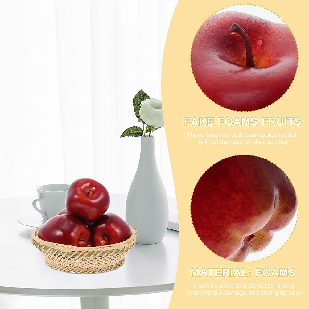 HOMSFOU 6pcs Artificial Red Apples for Decoration