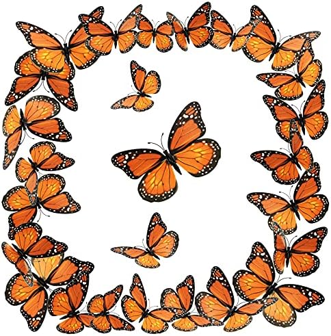 Monarch Butterfly Wall Decor Halloween 3D Orange Artificial 48 Pieces