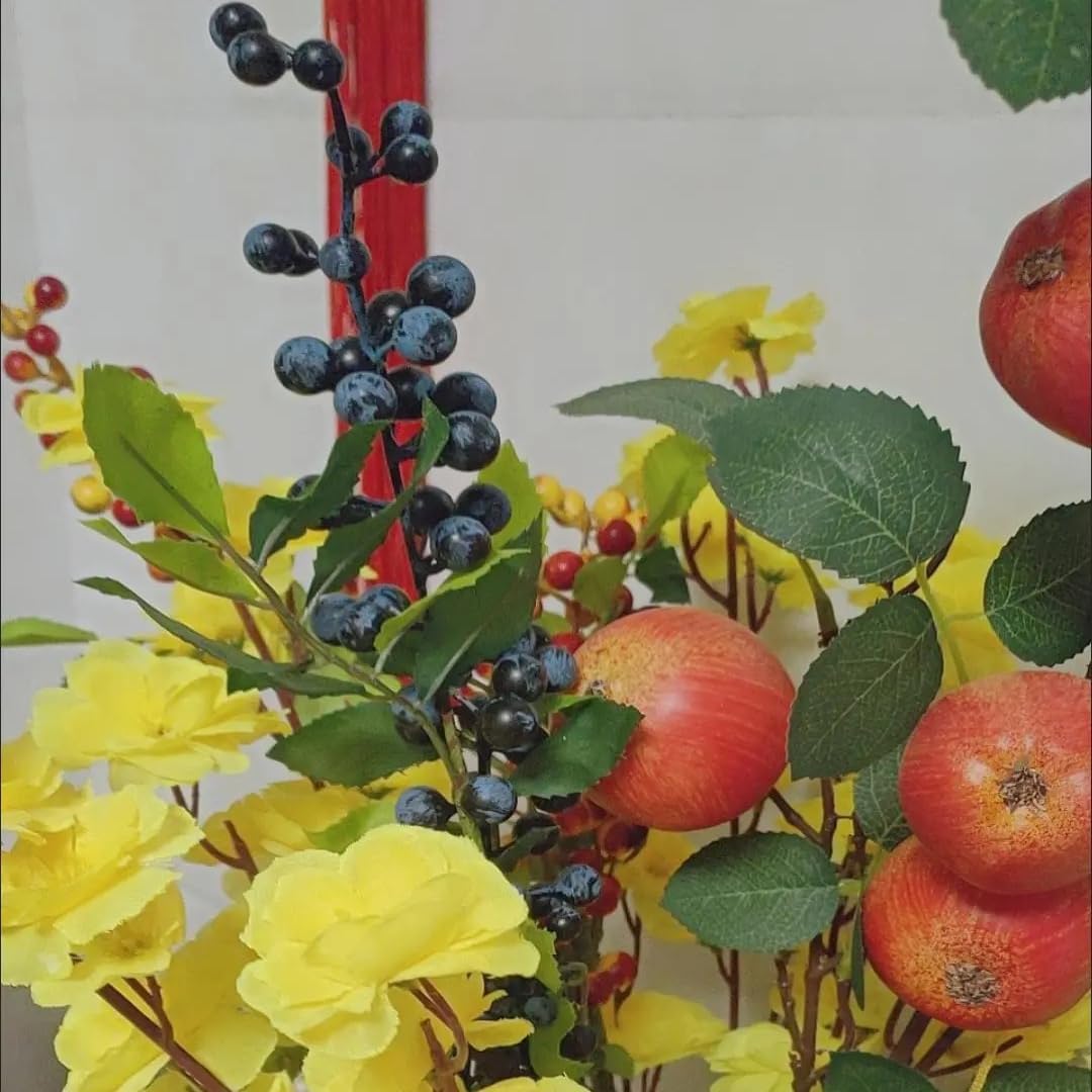 Artificial Berry Stems 6 Pcs 17 Inch Fake Burgundy Berries with Leaves