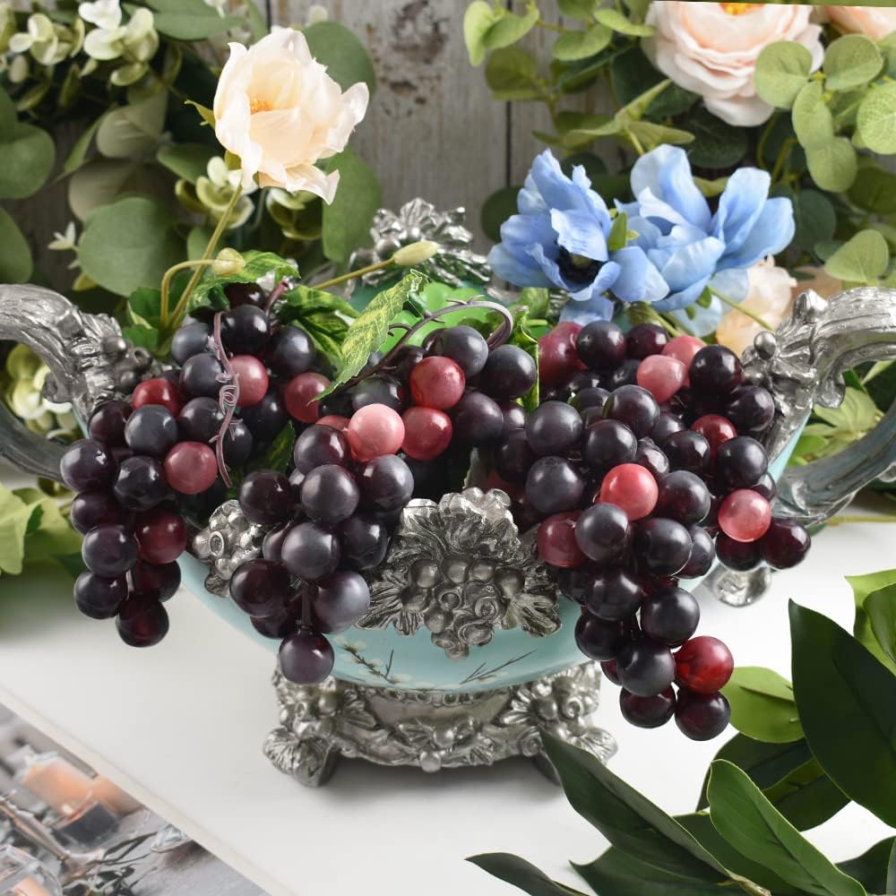 Luckforest Artificial Grapes 6Pcs Red Frosted Cluster Decor