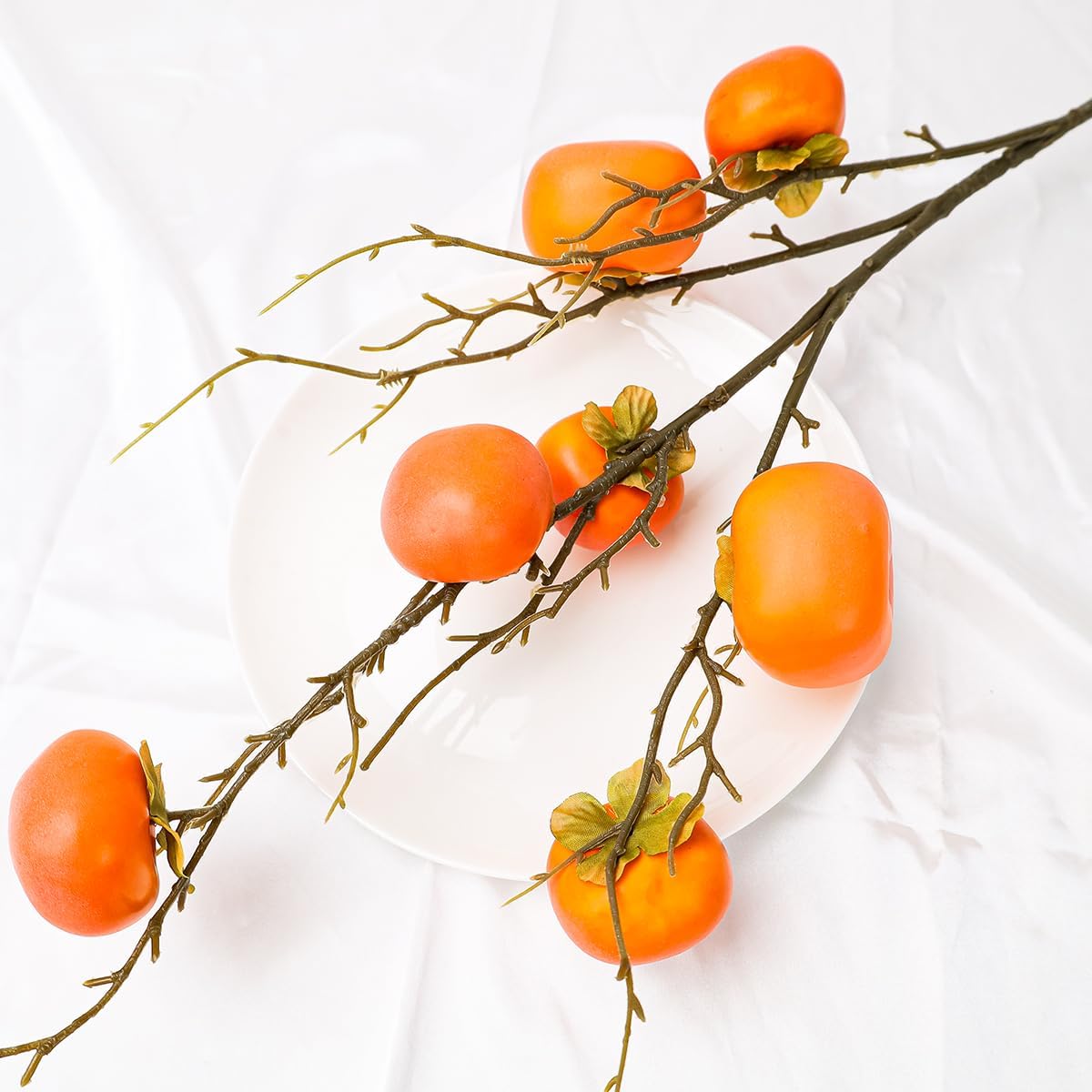 2pcs Artificial Persimmon Branches Realistic Farmhouse Decor