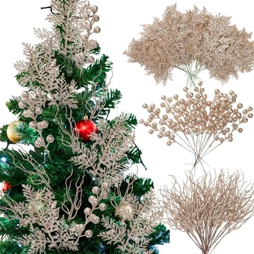 75 Pcs Champagne Gold Christmas Glitter Branches