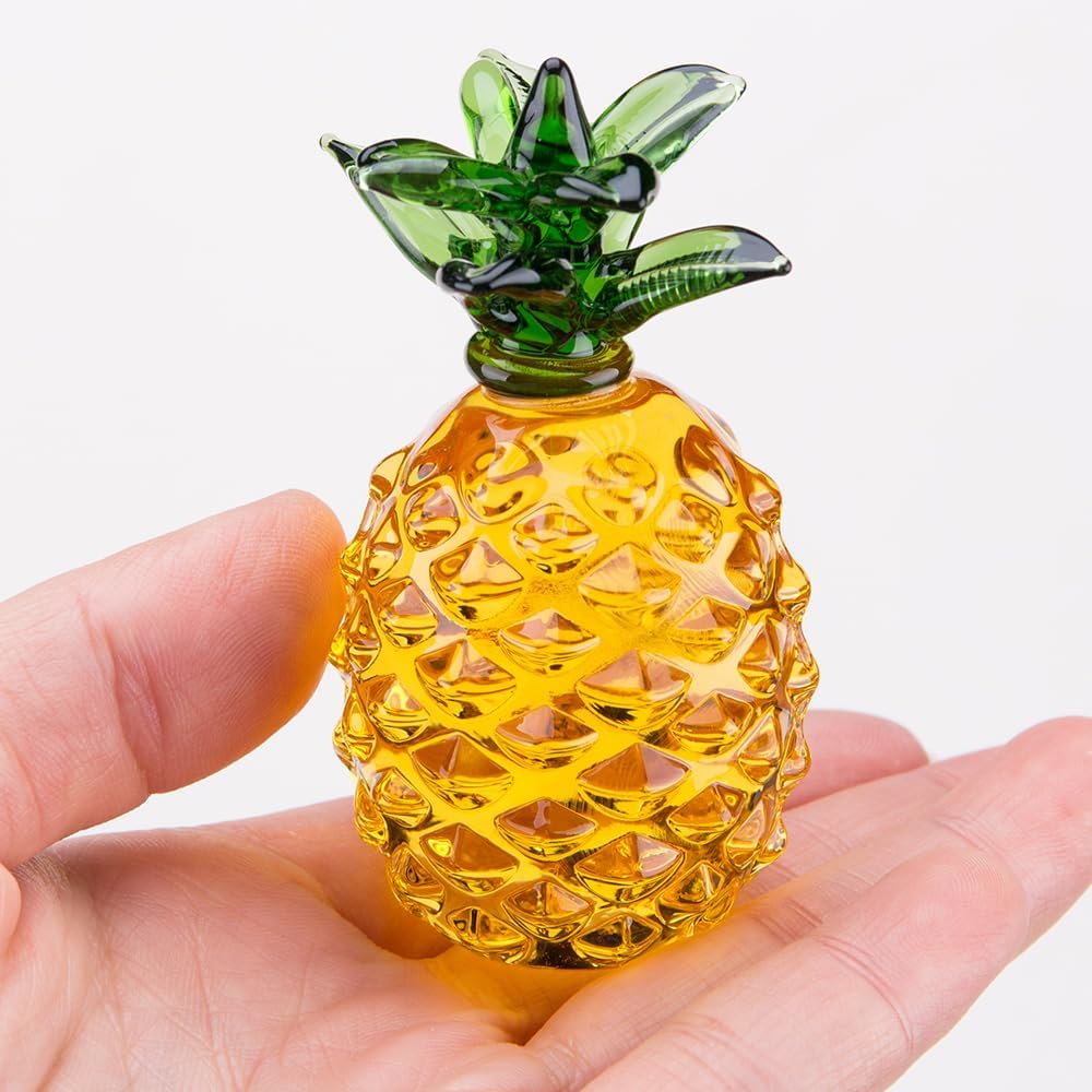 SaiDian 2Pcs Blown Glass Persimmon Pineapple Figurine Decor