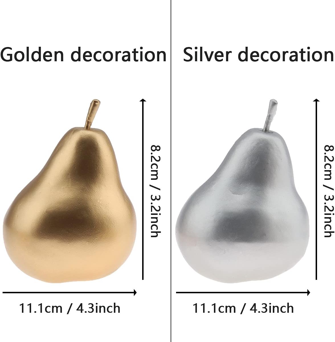 6 PCS Artificial Silver Lifelike Pear Decorations