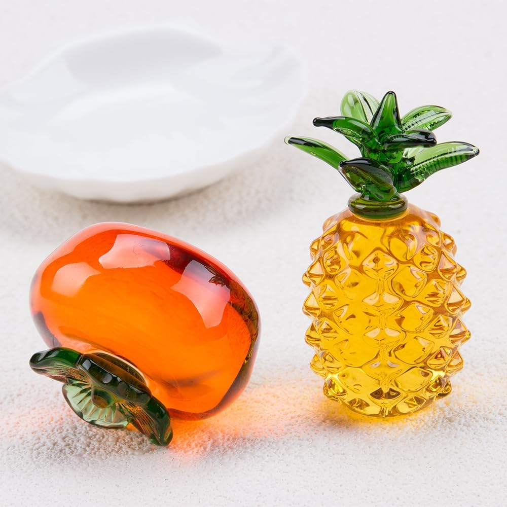 SaiDian 2Pcs Blown Glass Persimmon Pineapple Figurine Decor