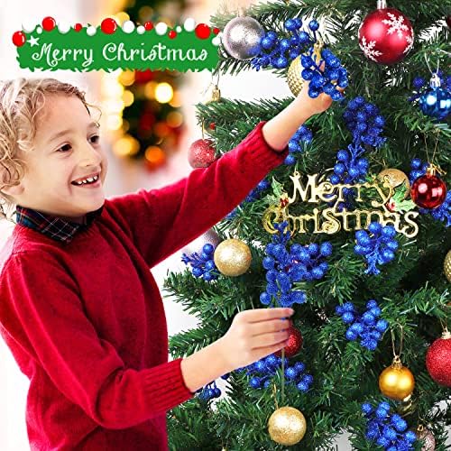 20 Pack 78 Inch Royal Blue Christmas Glitter Berries Stems