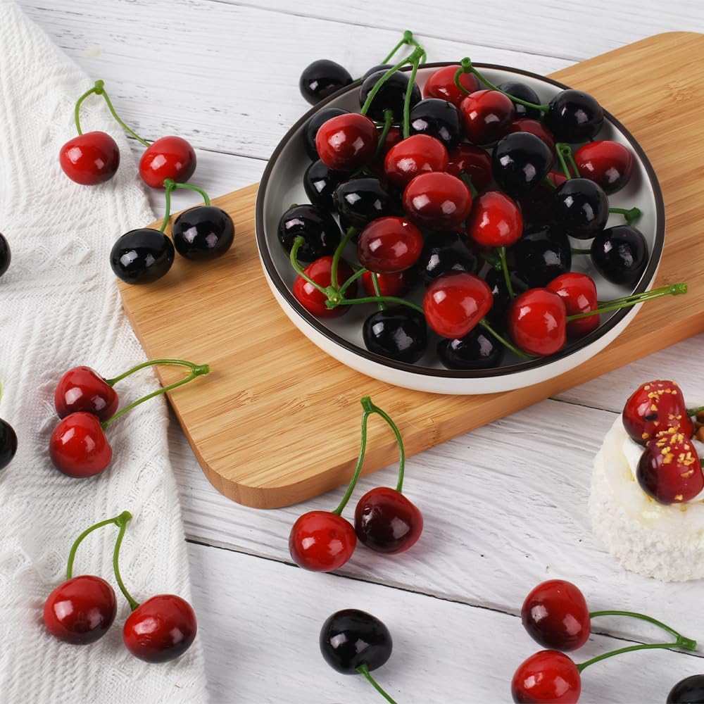 Lueyao Artificial Cherry Fruit Decorations 60 PCS Black Red
