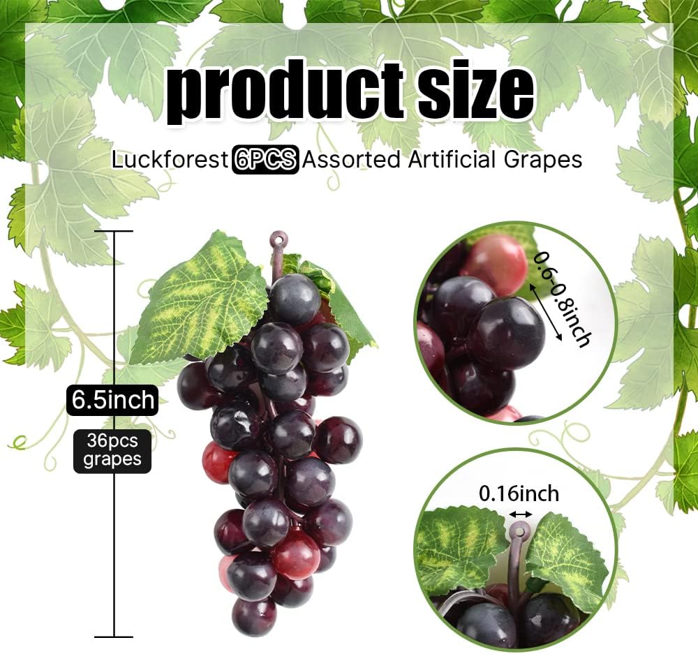 Luckforest Artificial Grapes 6Pcs Red Frosted Cluster Decor
