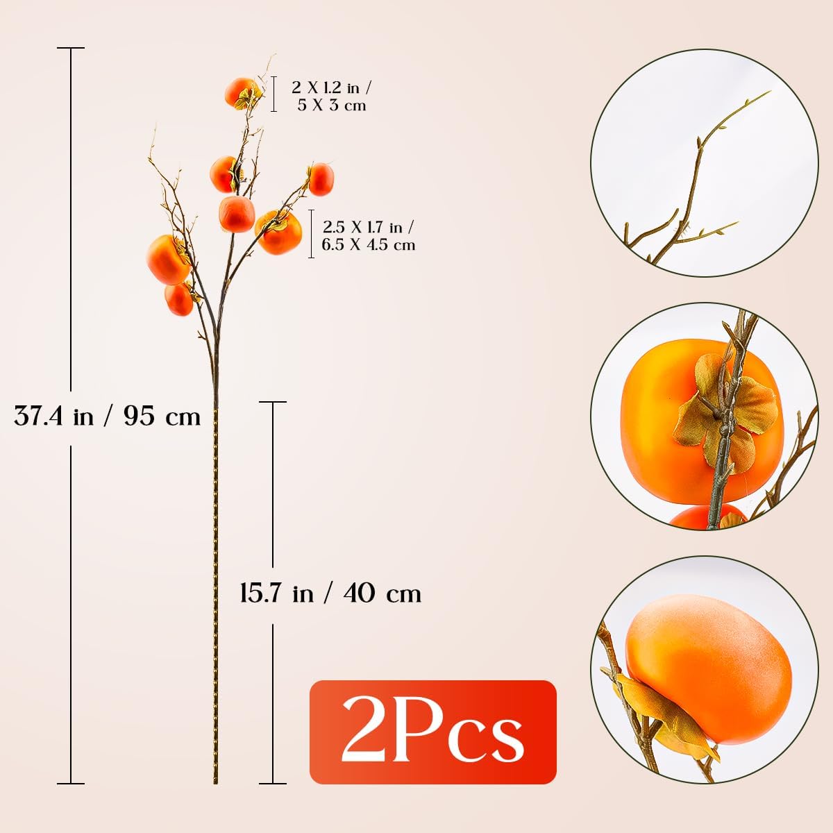 2pcs Artificial Persimmon Branches Realistic Farmhouse Decor
