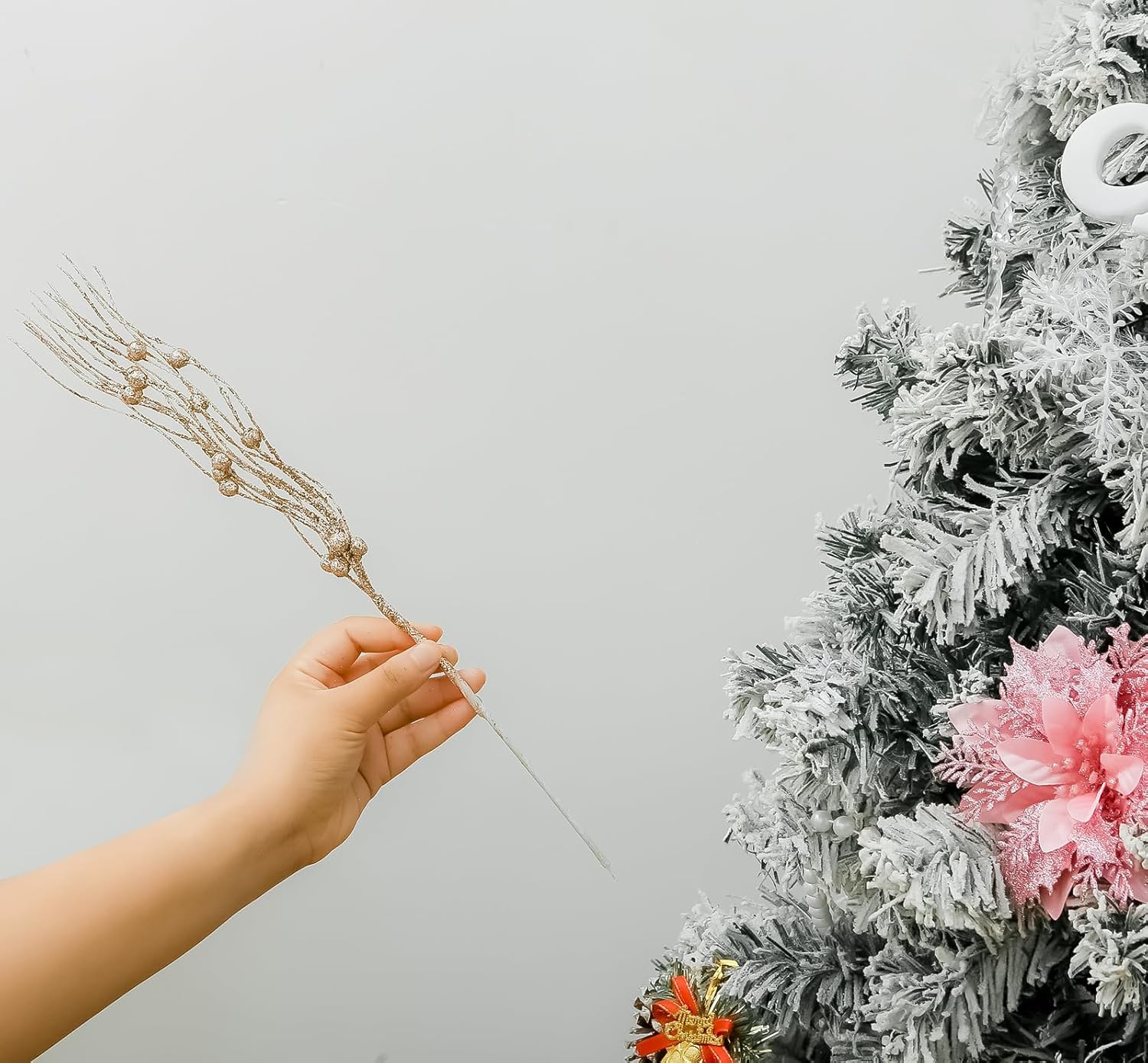 18 Pack Glitter Berry Stem Christmas Decor