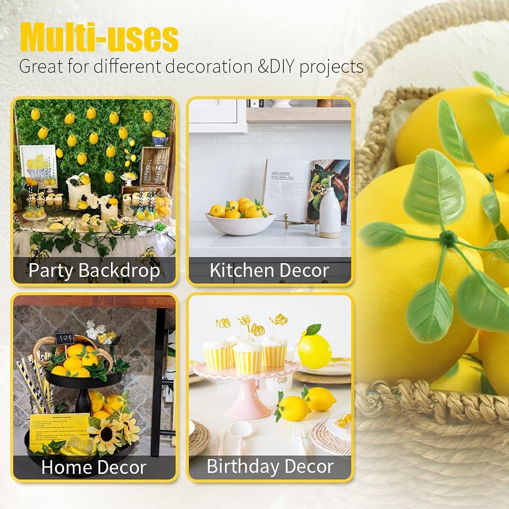 12 Piece Artificial Lemons with Leaves Home Decor