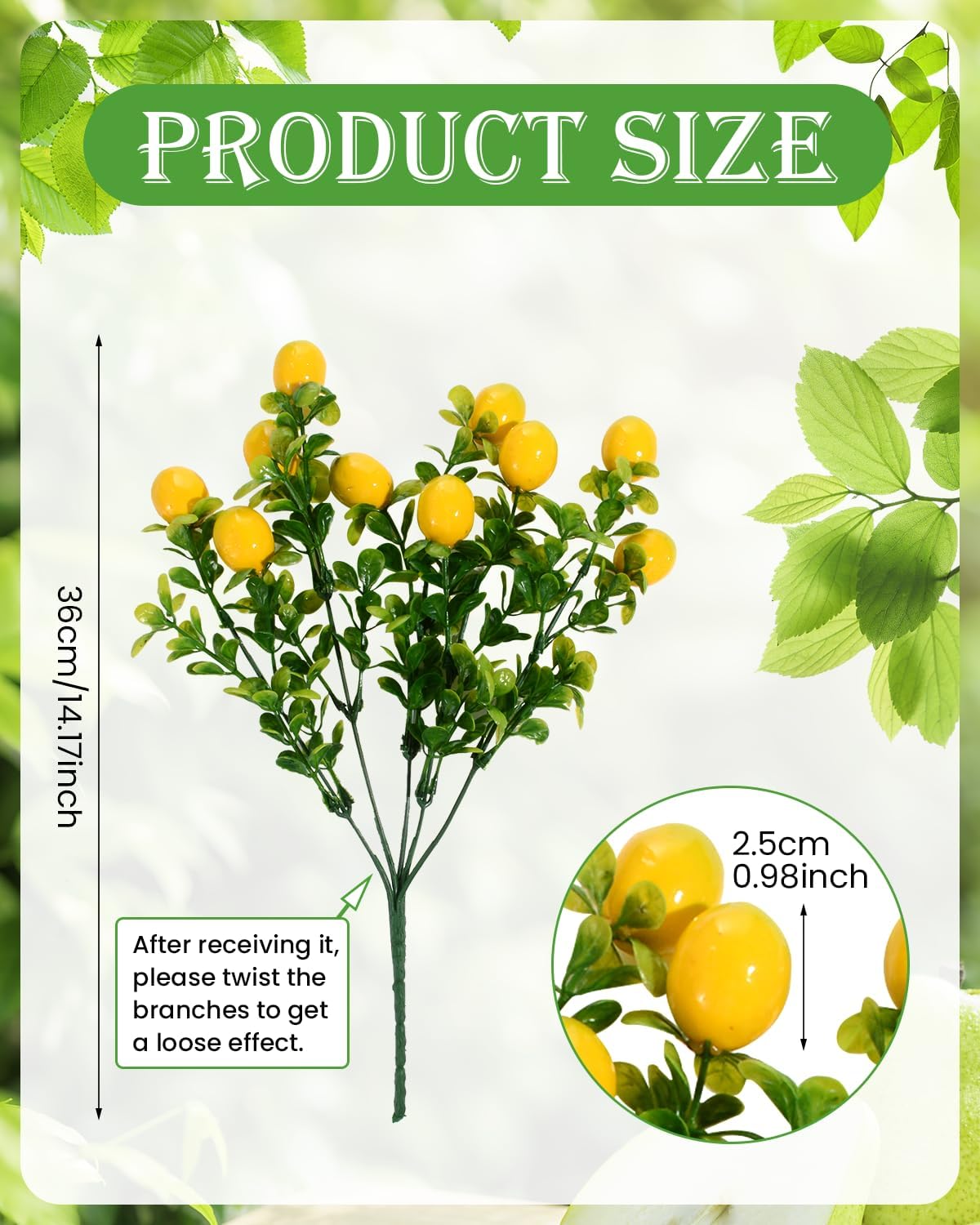2 Pieces Artificial Lemon Branches for Vase Decor