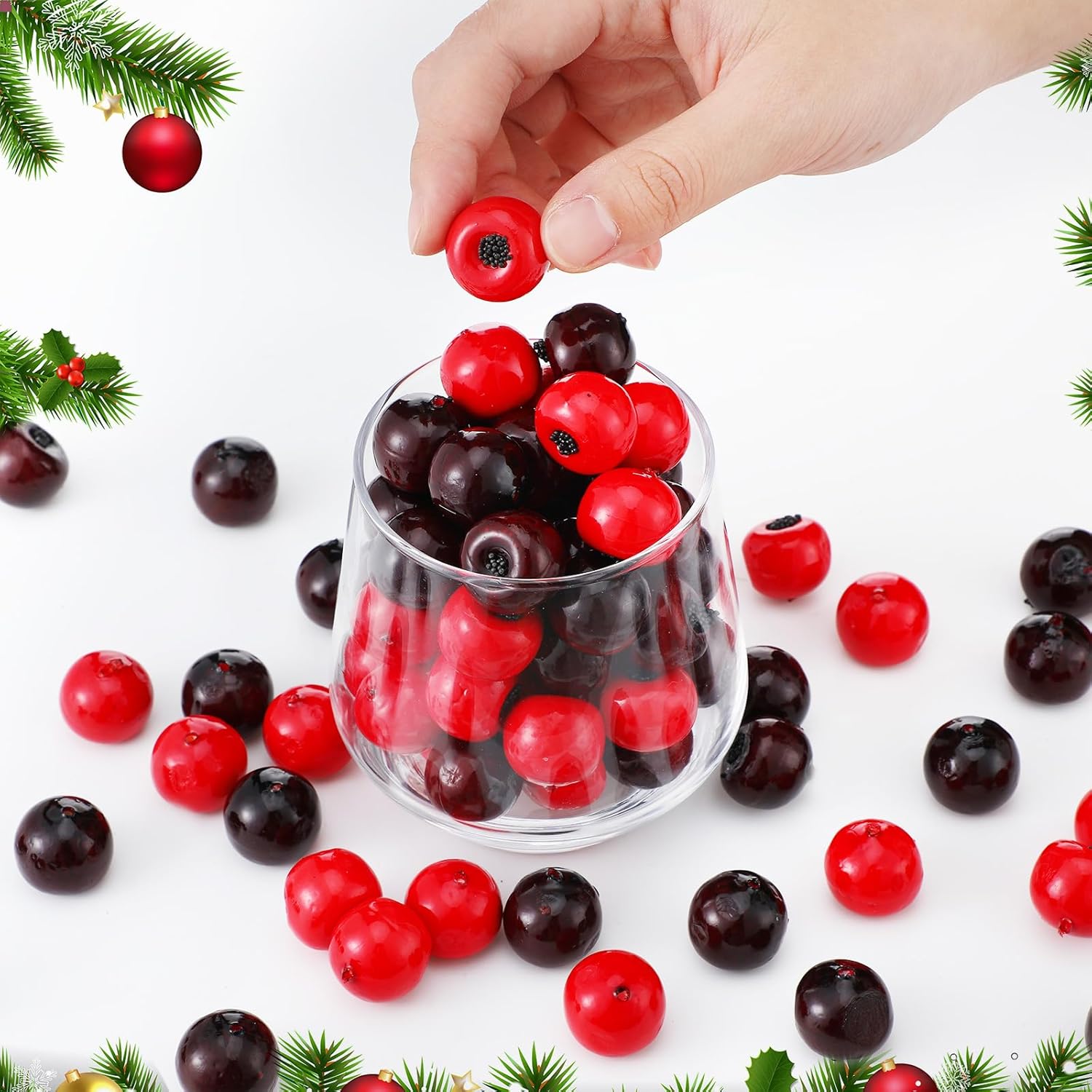 200 Pcs Christmas Artificial Cranberries Decor