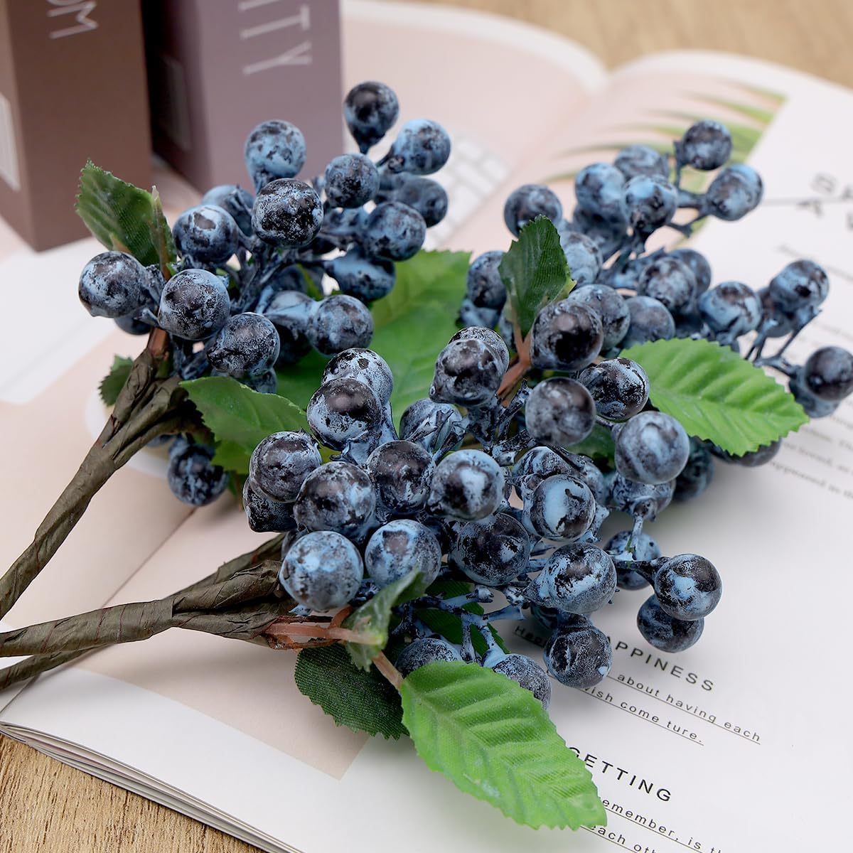 4PCS Artificial Blueberry Branches for DIY Decorations and Bouquets