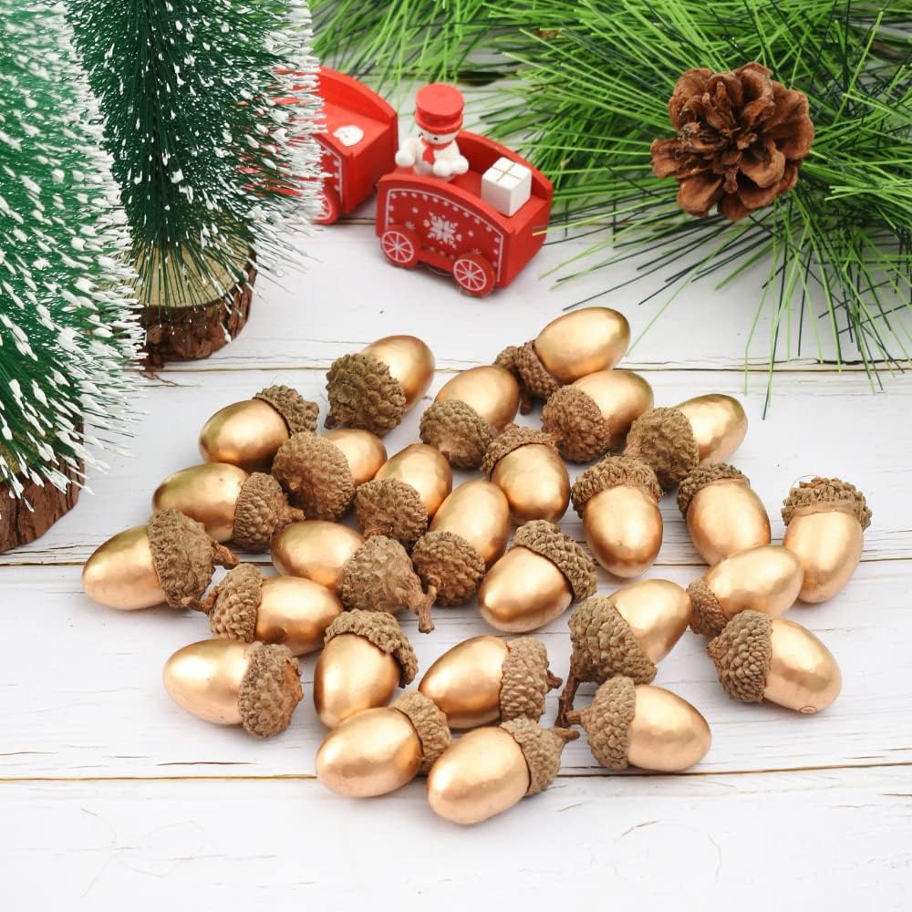 HUIANER Gold Artificial Acorns 50PCS for Christmas Decor