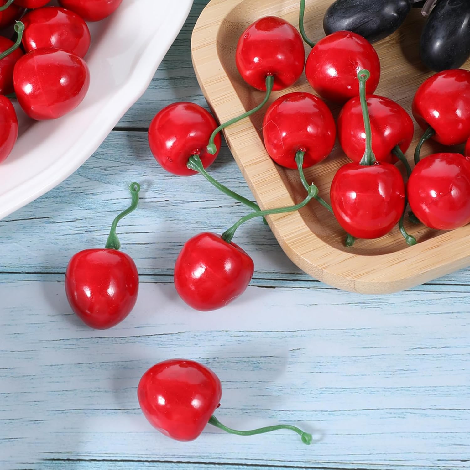 50Pcs Artificial Cherries Lifelike Decor Photography Props