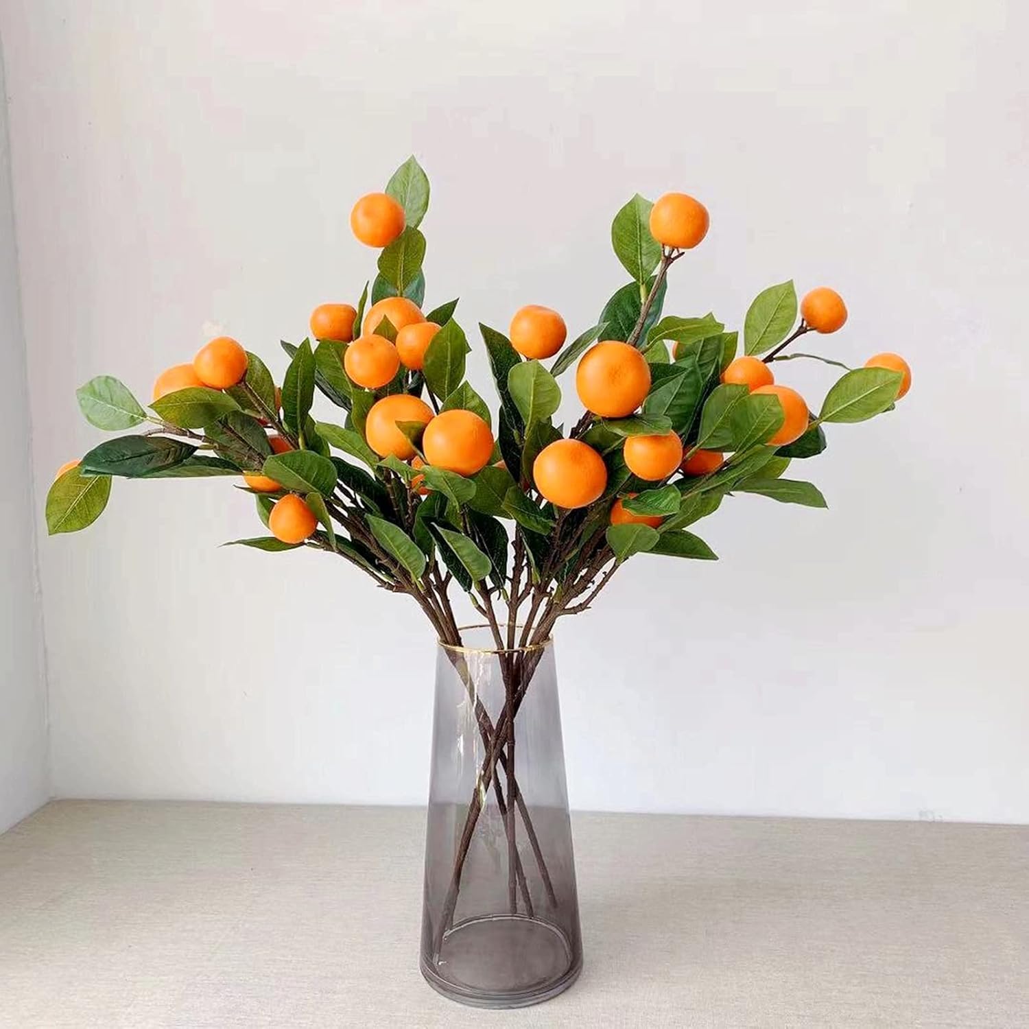 Lifelike Artificial Orange Branch with Green Leaves 65cm