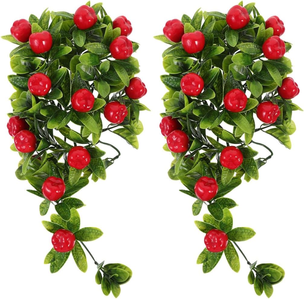 HOMSFOU 2Pcs Artificial Hanging Fruit Vine with Hooks