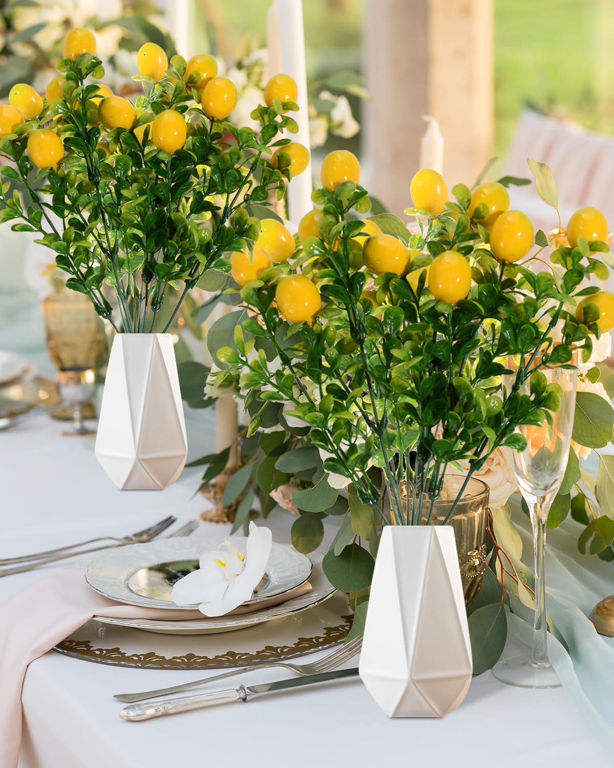 2 Pieces Artificial Lemon Branches for Vase Decor