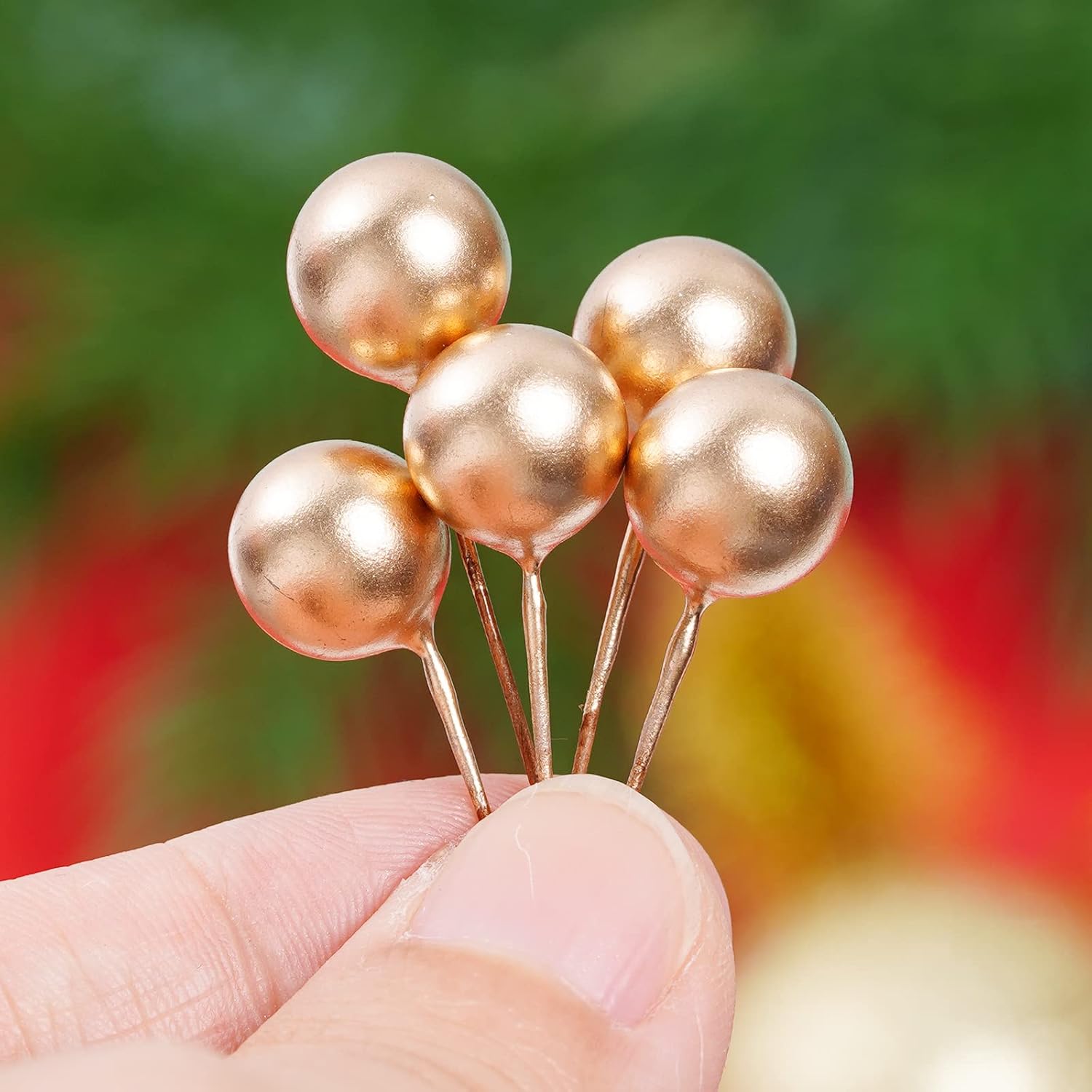 Lystaii 200pcs Gold Artificial Holly Berries with Wire Stems