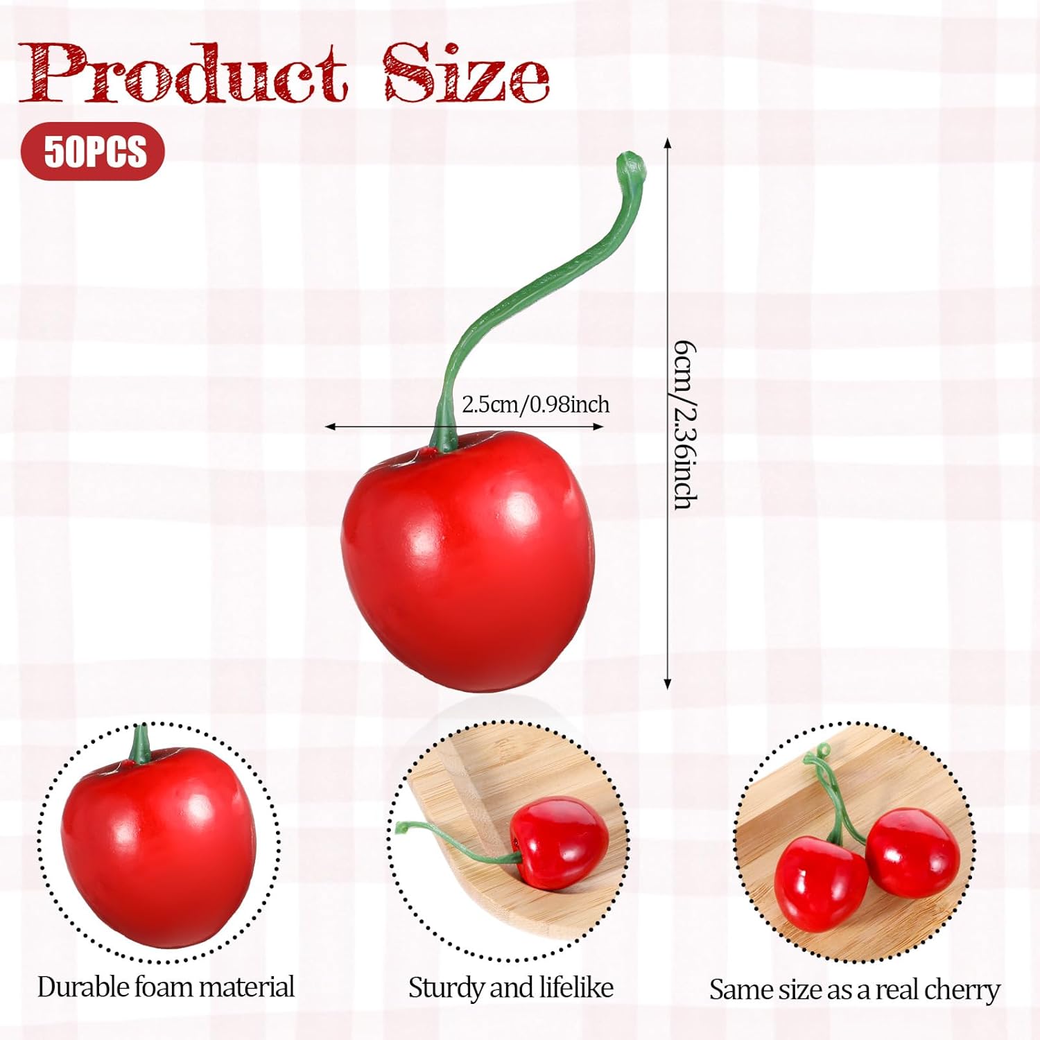 50Pcs Artificial Cherries Lifelike Decor Photography Props