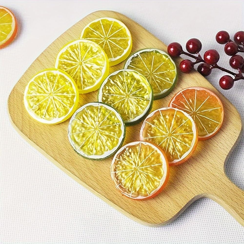 30pcs Artificial Lemon Slices Decor Yellow