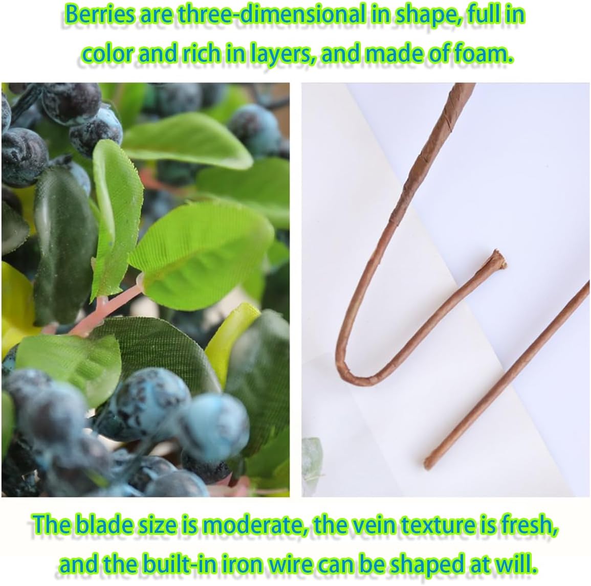 Artificial Blueberry Stems 3pcs for Decorations