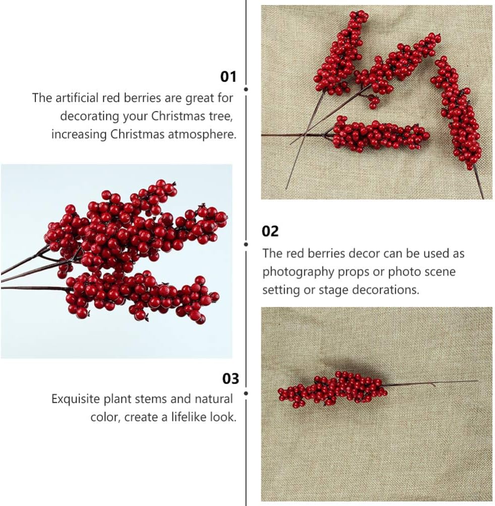 SUPVOX Red Fruit Artificial Berry Branches for Christmas Decorations