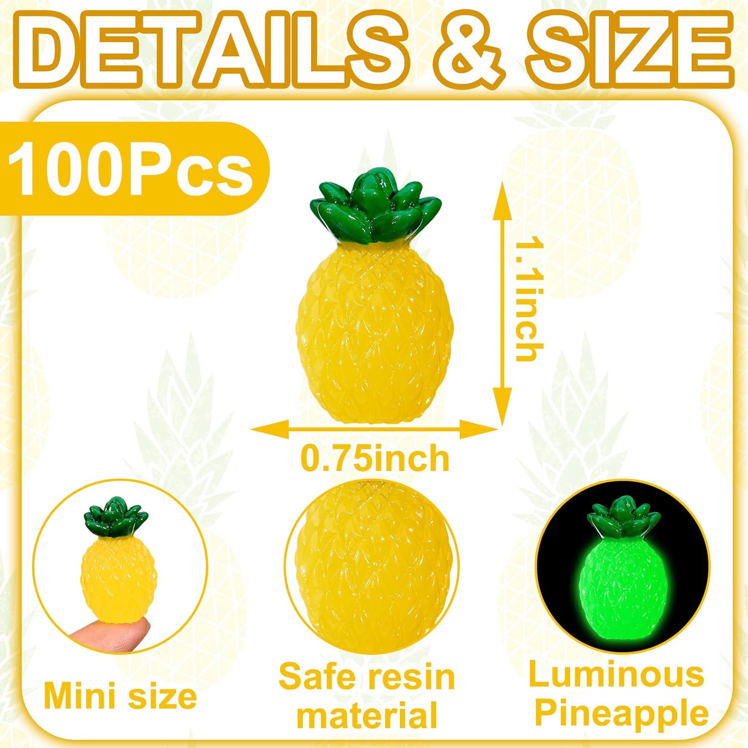 100 Pcs Mini Resin Pineapples Glow in the Dark Decorations