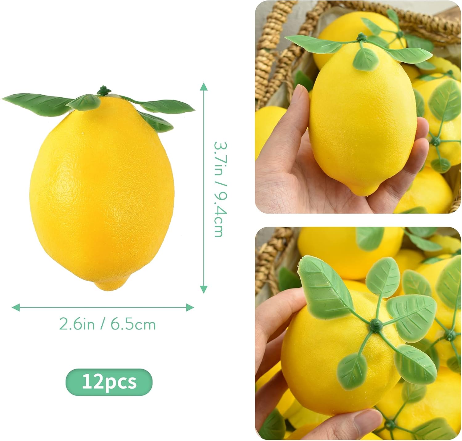 12 Piece Artificial Lemons with Leaves Home Decor