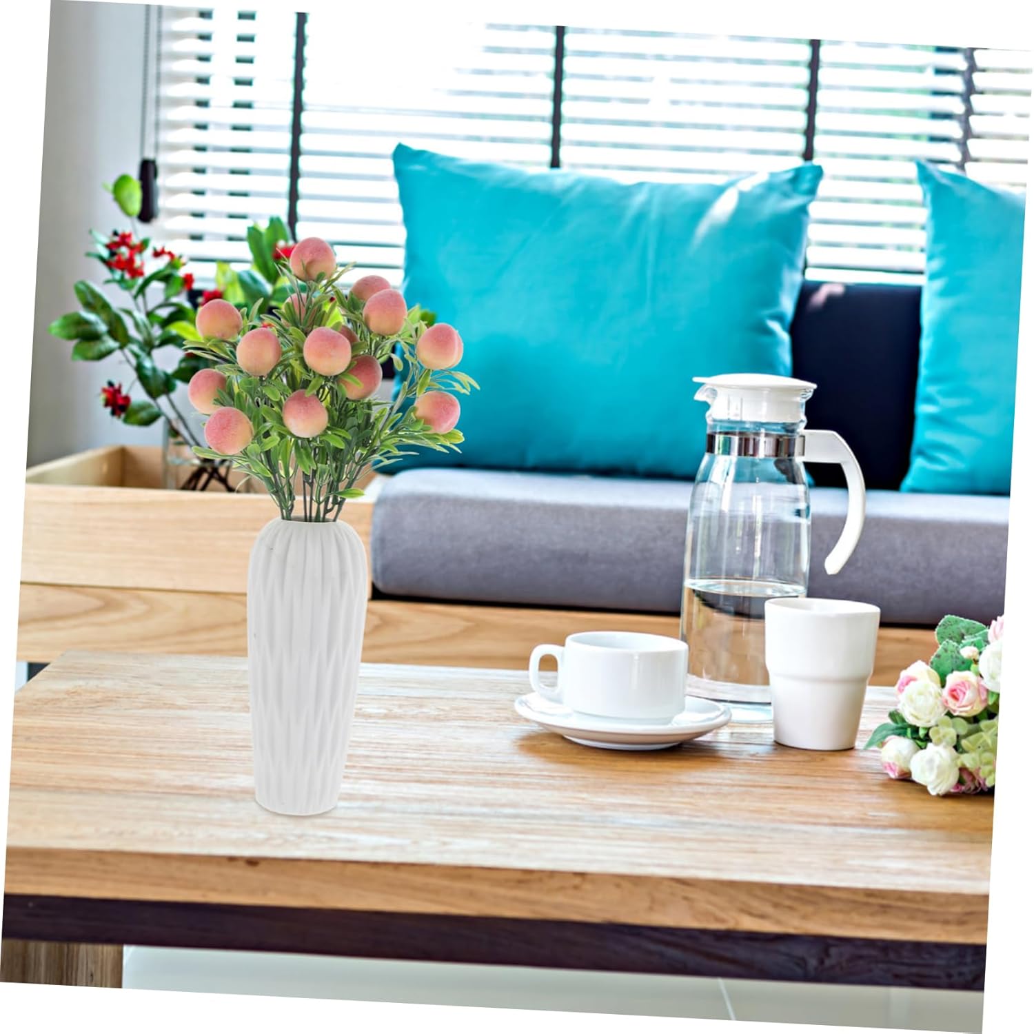 Artificial Peach Branches Vase Decor Set