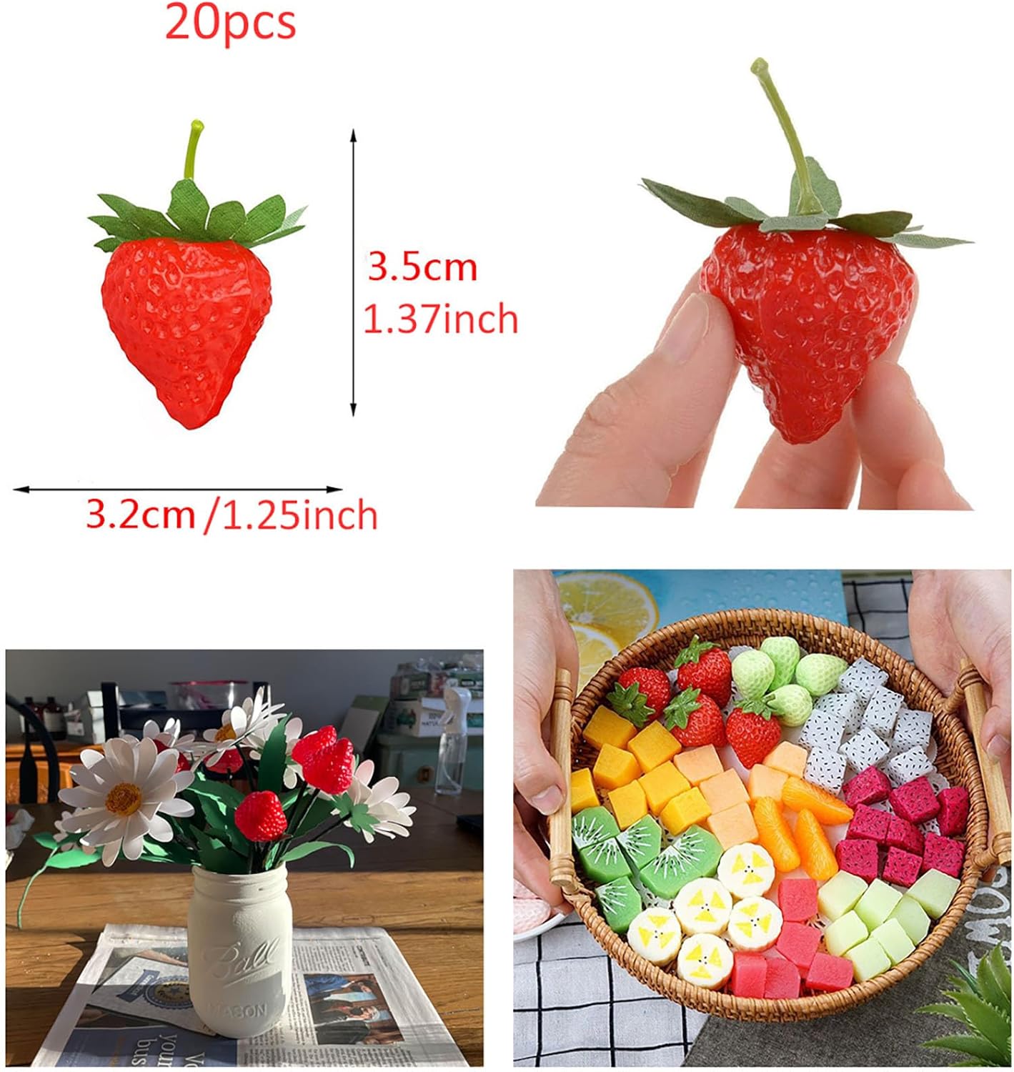 20pcs Artificial Red Strawberries for Party Decoration