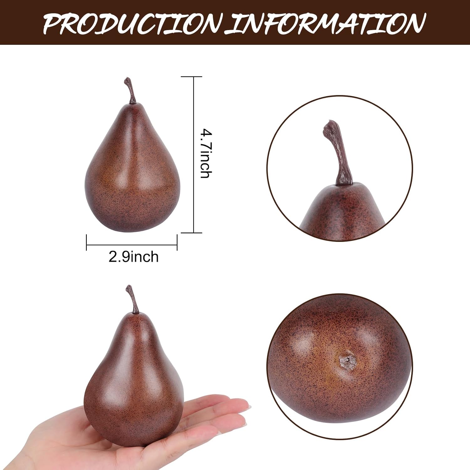5Pcs Artificial Faux Pears Vivid Brown Lifelike Decor