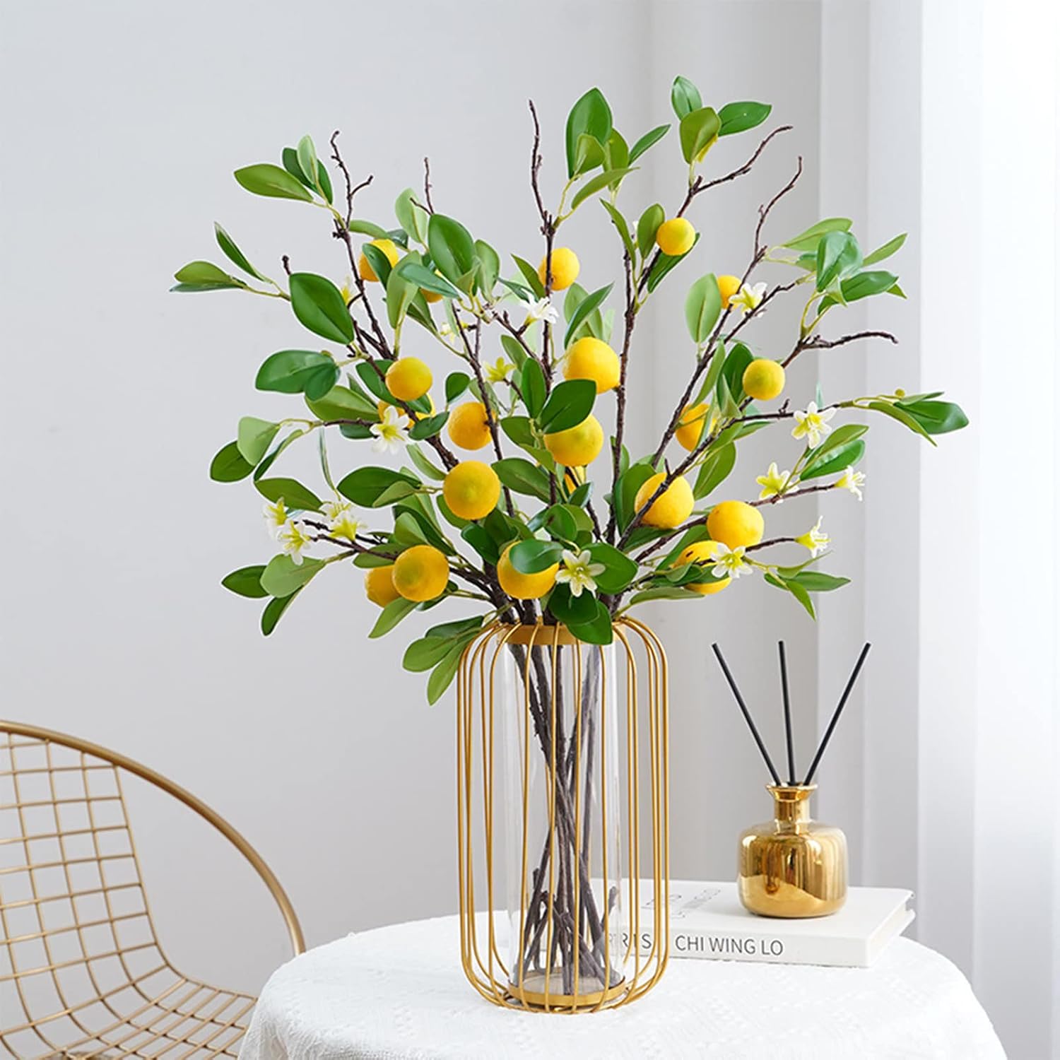 3Pcs Artificial Lemon Tree Branches for Vase Decor