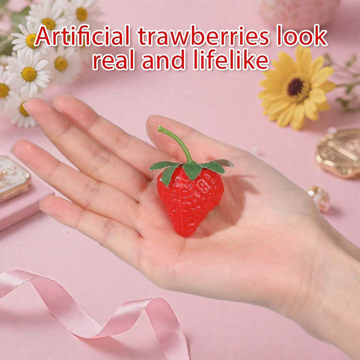 50 pcs Artificial Strawberries Decor for Cakes and Parties