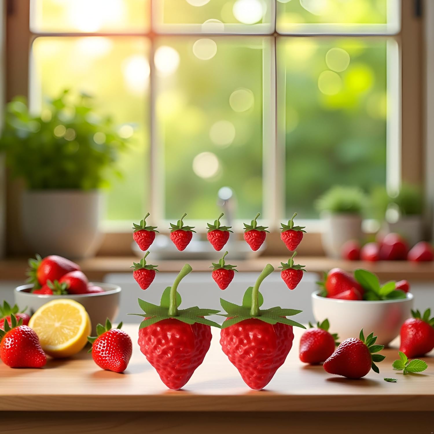 10 Pcs Realistic Artificial Strawberries Decorations