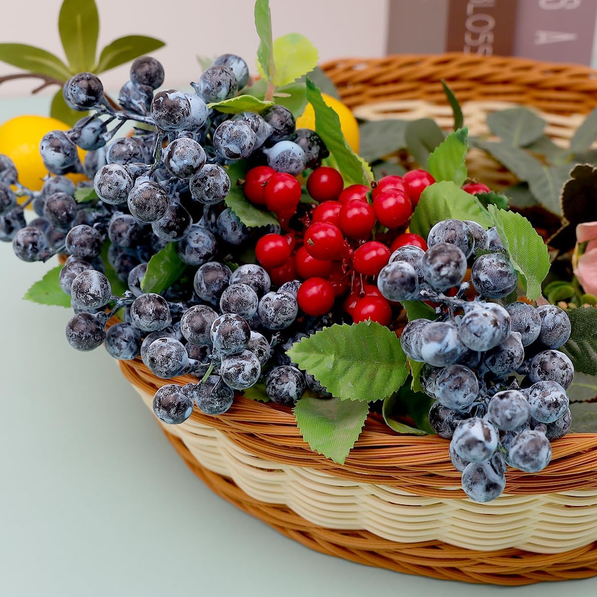 4PCS Artificial Blueberry Branches for DIY Decorations and Bouquets