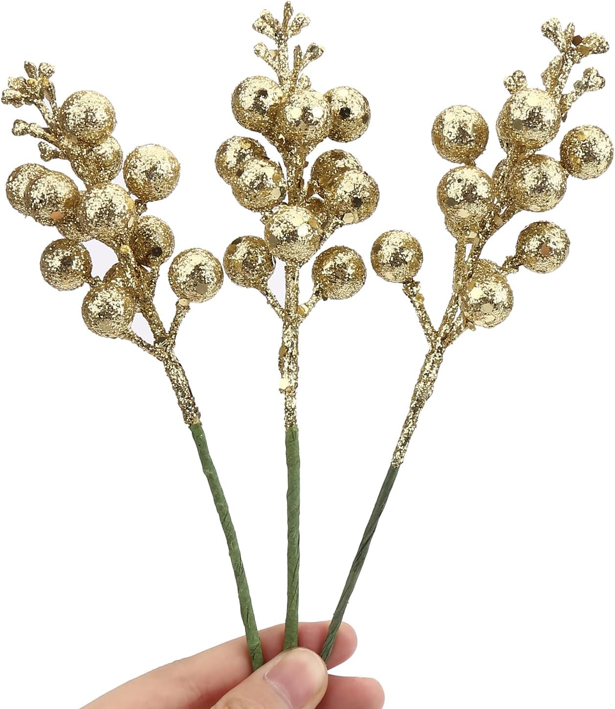 DIYASY Champagne Glitter Berry Stems 20Pcs Artificial Christmas Decor