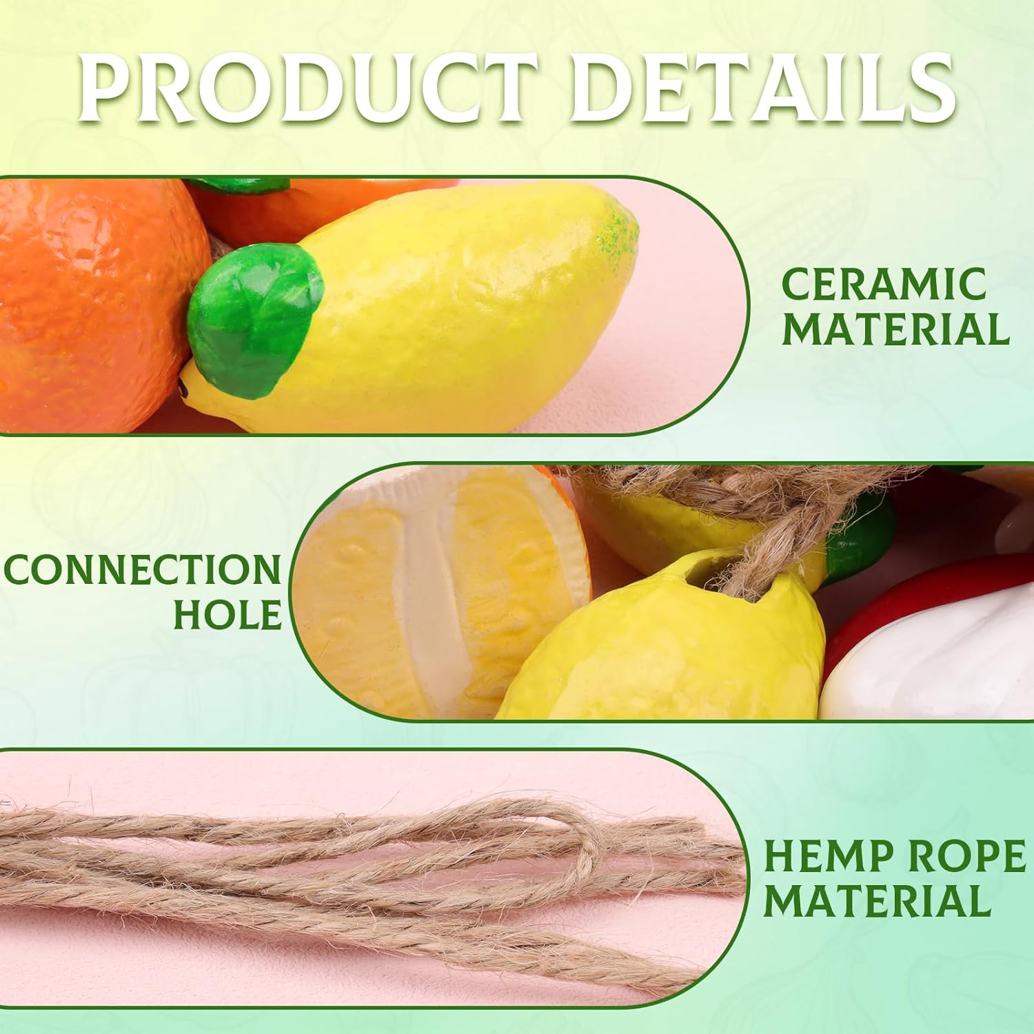 Woration Ceramic Fruit Hanging Decor String