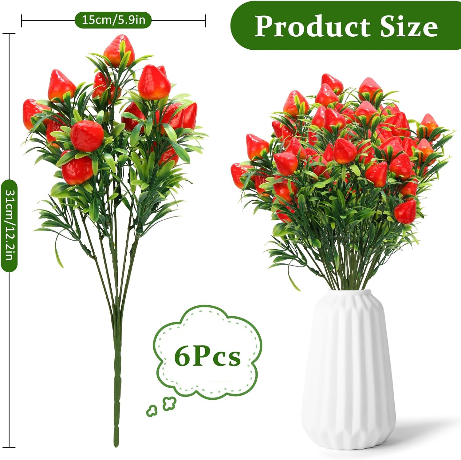 6Pcs Artificial Strawberry Plants for Table Decor