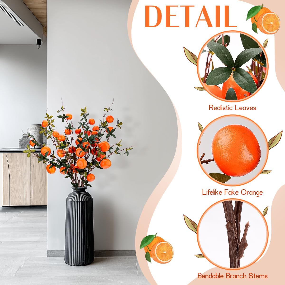 Gresorth 374 Inch Artificial Orange Branch 3pcs