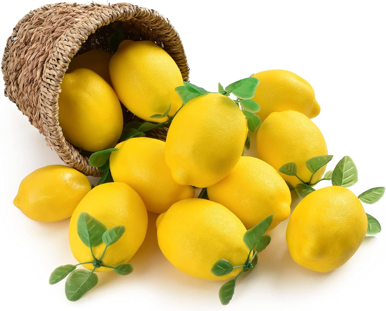 12 Piece Artificial Lemons with Leaves Home Decor