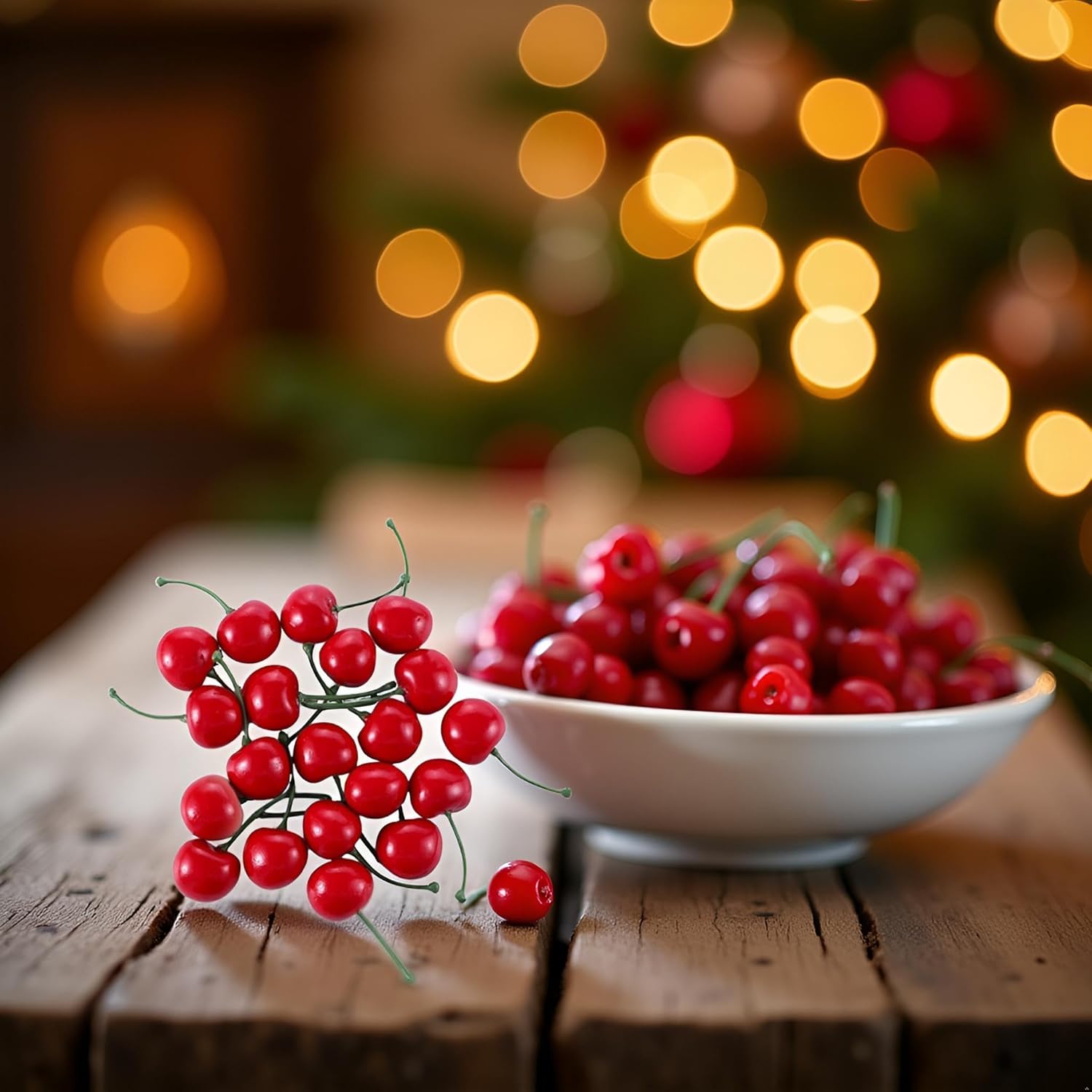 Jowxsx 20Pcs Realistic Red Artificial Cherries Decor