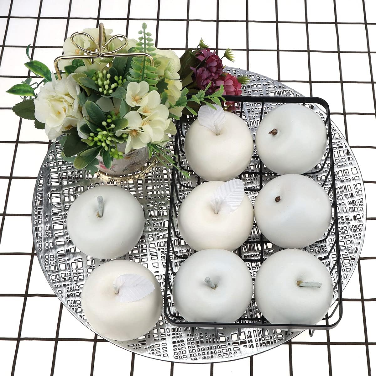 6PCS Artificial White Apple Decor for Home Kitchen Party