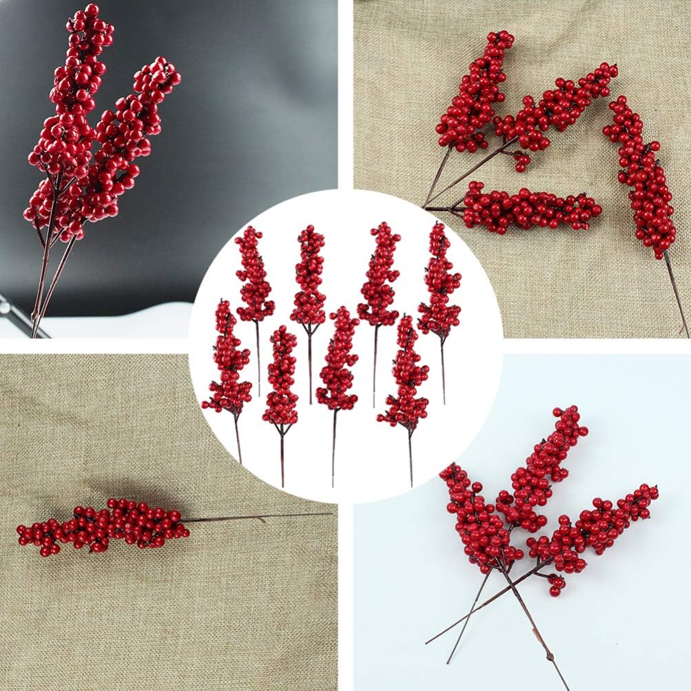 SUPVOX Red Fruit Artificial Berry Branches for Christmas Decorations