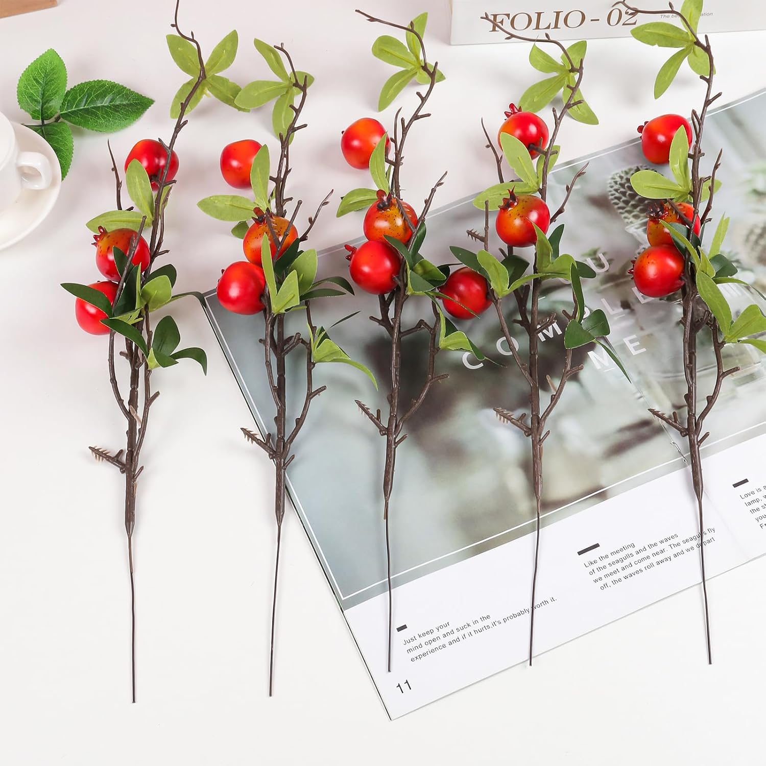 Gresorth Artificial Pomegranate Branches 5pcs Christmas Decor