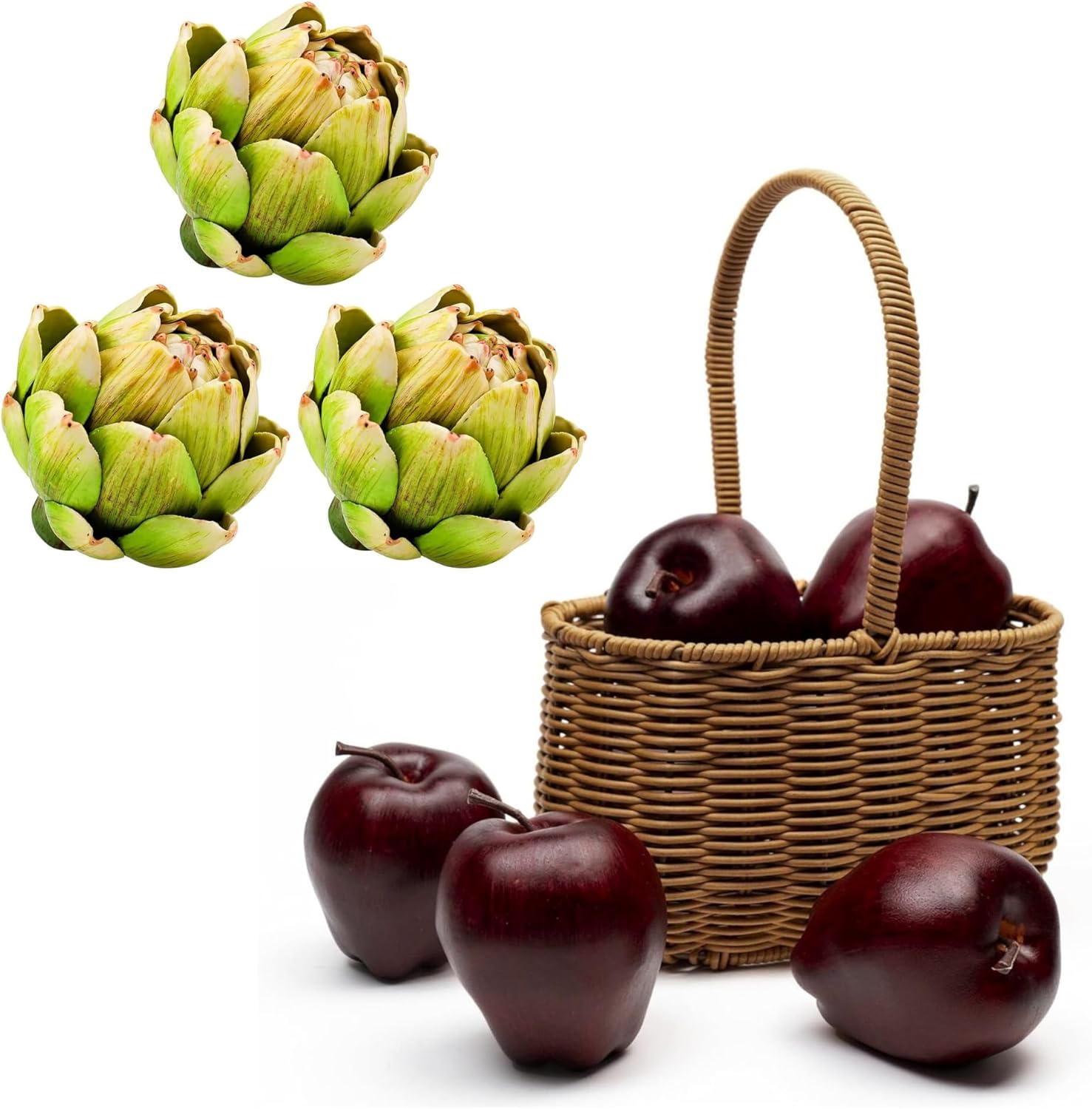 Faux Artichokes and Apples for Decor