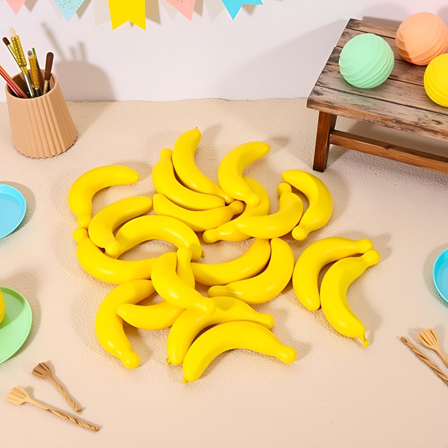 20 Pcs Yellow Mini Fake Banana Fruit Props