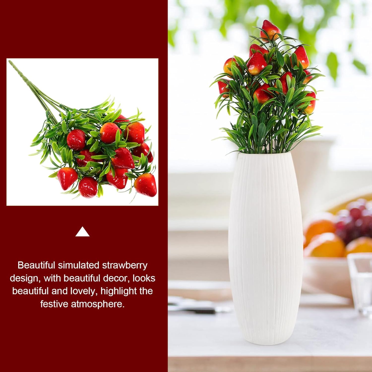 VOSAREA Artificial Strawberry Branch for Home Decor